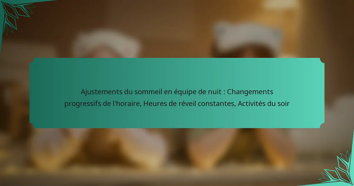 Ajustements du sommeil en équipe de nuit : Changements progressifs de l’horaire, Heures de réveil constantes, Activités du soir